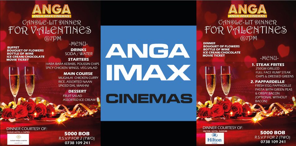 Anga Cinemas Valentine's Candle Lit Dinner For 2 with A Full Course Fine Dining Menu, Flowers, Wine, Dessert & Movie Tickets