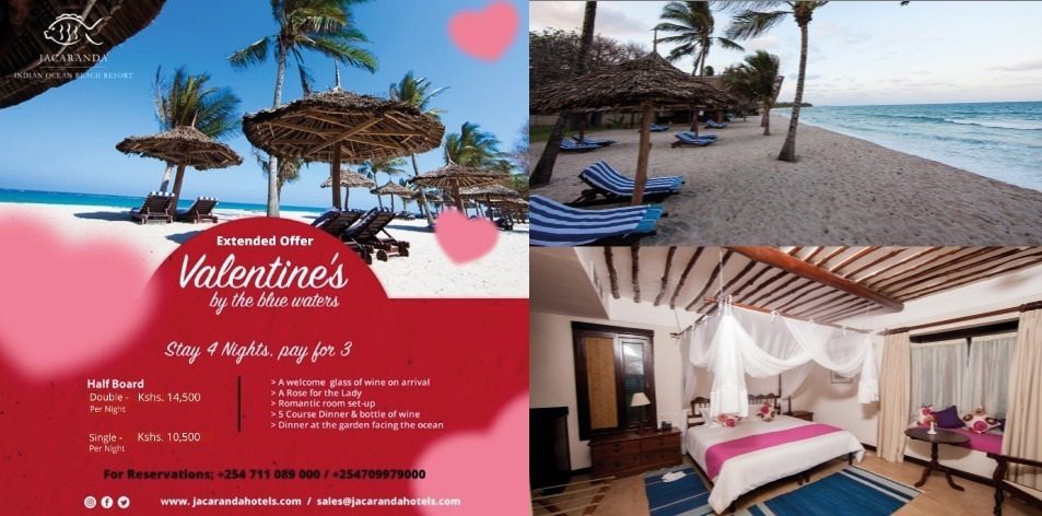 Jacaranda Hotels Kenya: Extended Offer Valentine's By The Beach- Stay 4 Nights Pay For 3 At Indian Ocean Beach Resort Diani