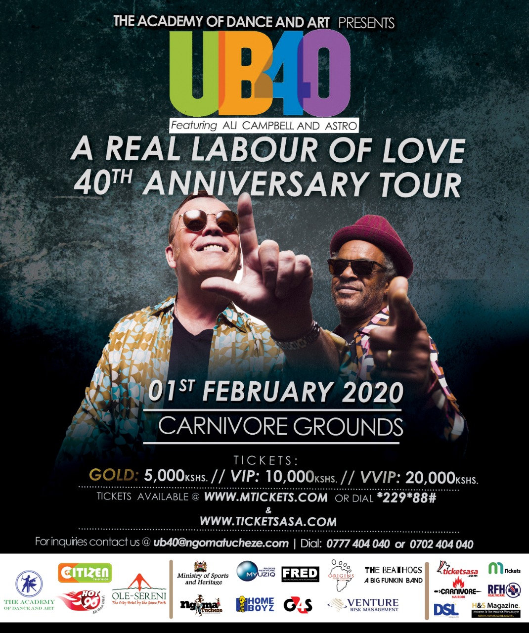 UB40 Featuring Ali & Astro- A Real Labour Of Love 40th Anniversary Tour, Live In Nairobi- Saturday, 1st Feb 2020, Carnivore Grounds