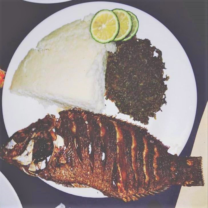 roasted whole snappy with ugali