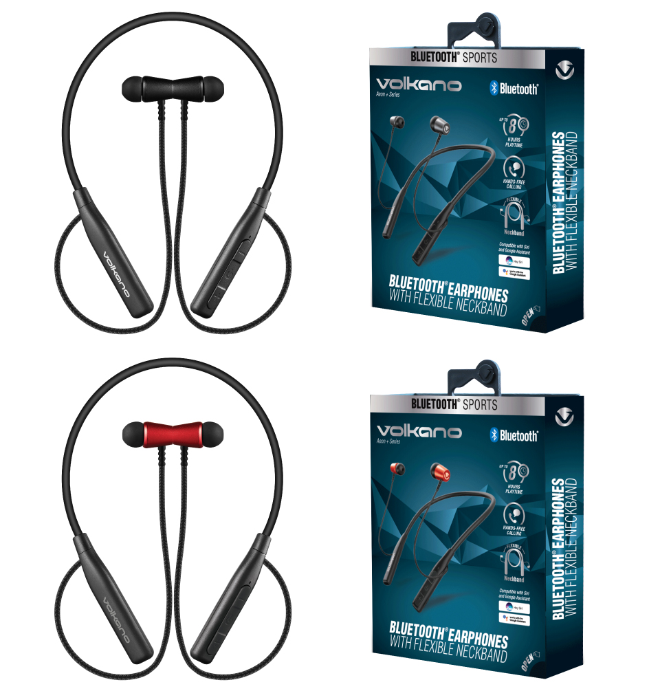 Volkano Aeon Series Red Bluetooth Earphones W/ Flexible Neckband
