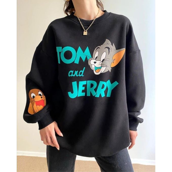 Fashion Turkey Free Sized Tom And Jerry Sweat Shirt- Black
