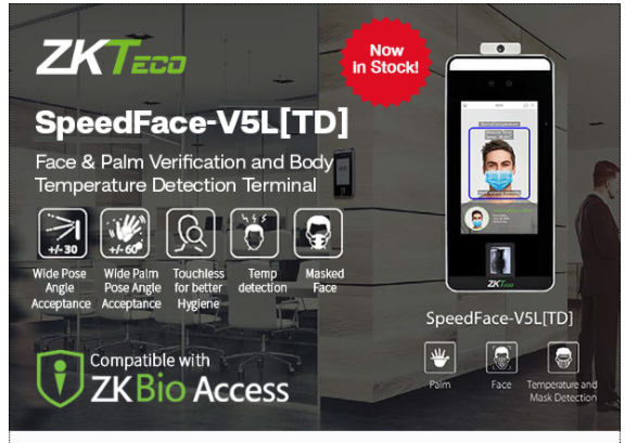 Total Solutions Ltd: SpeedFace-V5L[TD]- Face & Palm Verification and Body Temperature Detection Terminal