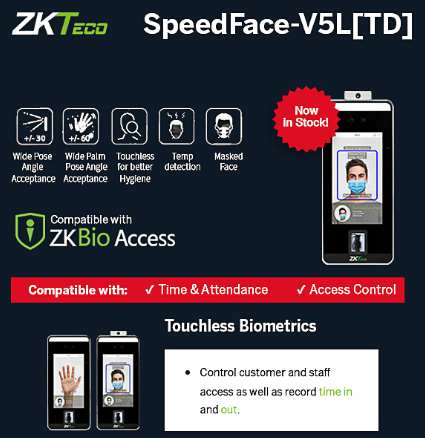 Total Solutions Ltd: SpeedFace-V5L[TD]- Face & Palm Verification and Body Temperature Detection Terminal