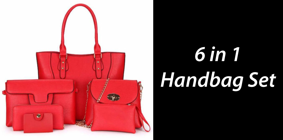 Looking For A Handbag? Check Out This 6 in 1 Handbag Set: Big Bag, Clutch Bag, Sling Bag, Purse, Coin/Phone Purse & A Cardholder